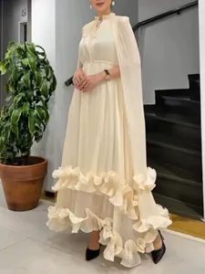 Women Elegant Pleated Sleeveless Maxi Dress Tie Neck Patchwork Ruffle Hem Long A-Line Dress For Banquet Casual Spring