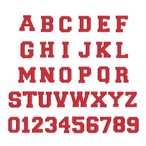 Set completo di toppe ricamate con lettere e numeri rossi per abbigliamento fai-da-te