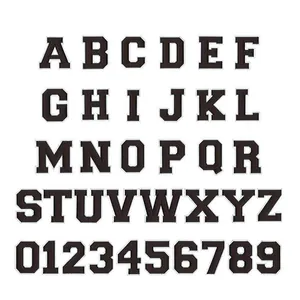 Full set of 11.3cm black varsity embroidered letter and number iron-on patches for DIY clothing