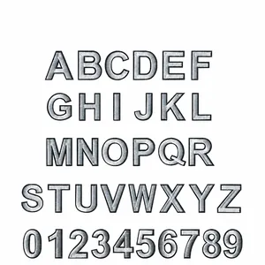 Custom embroidered patches with A-Z letters and 0-9 numbers in silver and black