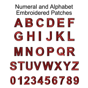 Ensemble complet de patchs brodés de 4,5 cm lettres et chiffres rouge et noir à repasser