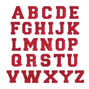 Set of 26 red chenille embroidered letter patches for DIY apparel decoration and repairs