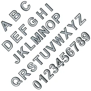Alphanumeric set with 3D metallic texture and soft drop shadows on a clean white background