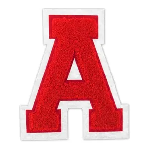High-quality red and white chenille letter A embroidery patch for DIY apparel decor
