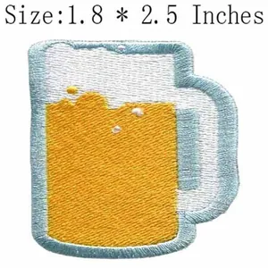 Detailed close-up of beer mug embroidered patch with 1.8 x 2.5 inches dimensions