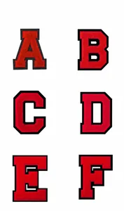 Parches de letras varsity rojos A-F para personalización de ropa DIY vista detallada