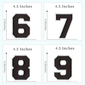 Detailed macro view showing the 4.5-inch dimension of varsity embroidered number patches.