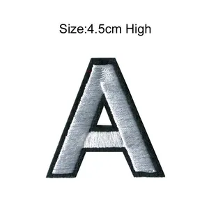 Embroidered letter A patch in silver and black, 4.5cm height for DIY clothing decoration