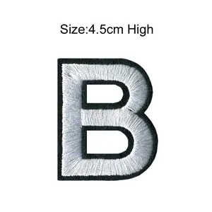 White embroidered letter B patch with black border, 4.5cm high DIY clothing accessory