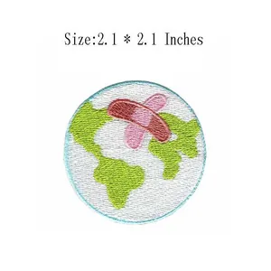 Circular embroidered earth bandage patch for clothes decoration, size 2.1x2.1 inches.