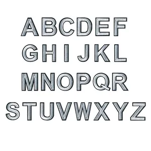Set of silver metallic uppercase A-Z alphabet iron-on patches for DIY clothing décor