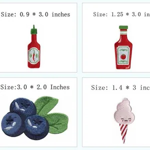 Assorted set of four embroidered iron-on patches with precise size markers in inches