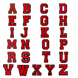 Parches de Letras Varsity de Chenilla Roja Borde Negro Bordados de Toalla Para Ropa Bolsos Accesorios de Bricolaje