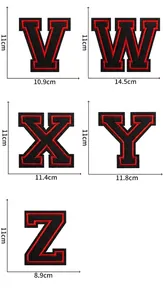 Maße der großen V-Z Varsity-Buchstaben-Patches für DIY-Kleidung Stickerei