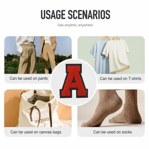 Parche bordado letra A roja estilo varsity para decoración DIY en ropa y bolsos.