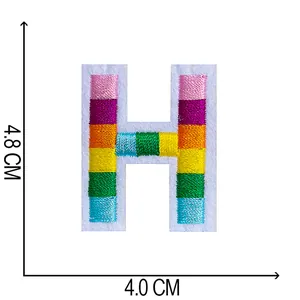 Rainbow embroidered letter H patch showing dimensions 4.8cm by 4.0cm
