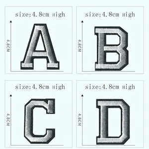 Set di toppe ricamate lettere inglesi A B C D grigie, altezza 4,8 cm, per decorazioni DIY