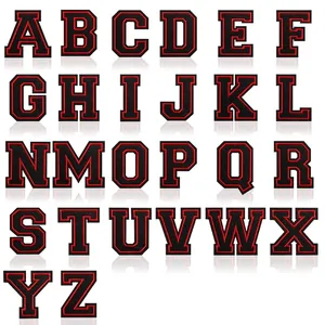 Toppe Ricamate Con Lettere Dell'Alfabeto e Numeri Stile Varsity Nero Rosso Applicazioni Termoadesive da Cucire Accessori Abbigliamento Fai Da Te