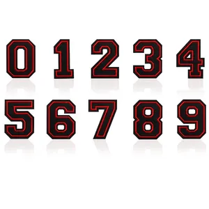 Set di toppe numeriche ricamate nero e rosso 0-9 per decorazione abbigliamento
