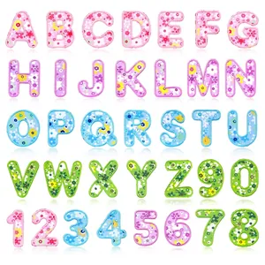 Floral Alphabet Number Embroidery Patches Polyester Letter Patches For Clothing DIY Decorative Iron On Sewing Badge
