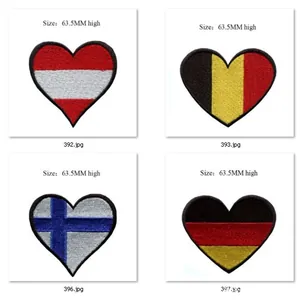 Set of 4 heart-shaped embroidered national flag patches for Austria Belgium Finland and Germany