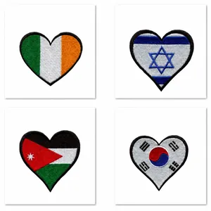 Heart-shaped national flag embroidered iron-on patches, 2.5 inch height DIY accessories.