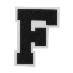 Schwarzer Chenille-Stickereiaufnäher Buchstabe F für die Dekoration von Kleidung