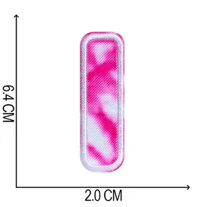 Detailed view of tie-dye embroidered letter I patch showing 6.4x2.0 cm dimensions