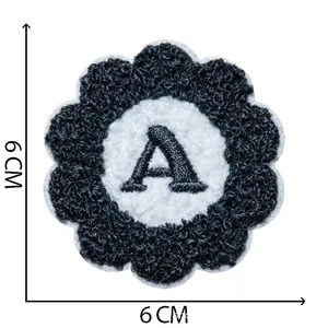 Flower shaped chenille embroidered patch with letter A for DIY clothing decoration, 6cm size