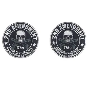 Detail of 2nd Amendment skull and crossed guns embroidered patch