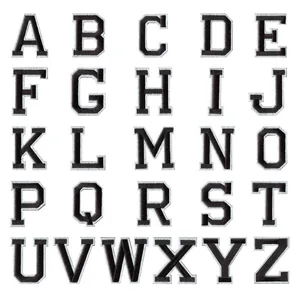 Set of 26 black and white embroidered letter patches A-Z for DIY clothing accessories