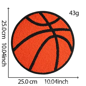 Detailed macro view of a 25cm basketball chenille embroidery patch weighing 43 grams