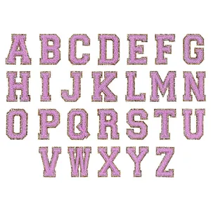 Set di 26 toppe dell'alfabeto in ciniglia rosa con bordo dorato glitterato