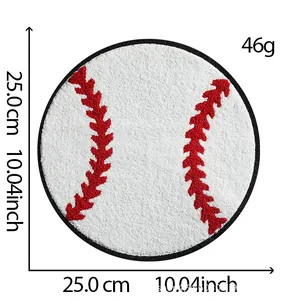 Detail of a 25cm baseball chenille embroidery patch showing size and weight specs