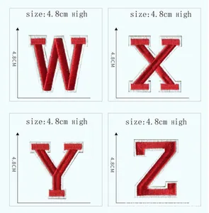 Detailed size view of red embroidered letter patches W X Y Z with 4.8cm height measurement