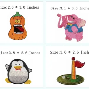 Assorted cute animal and theme embroidered DIY iron-on patches with precise dimensions