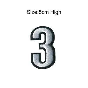 Toppa ricamata numero 3 bianca e nera, altezza 5 cm, da stirare per abbigliamento fai-da-te
