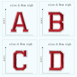 Embroidered Varsity Letter Patches Red White Alphabet Iron On Appliques For Clothing DIY Accessories Jackets Bags Decoration