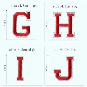 Red and white embroidered letter patches G H I J height 4.8cm