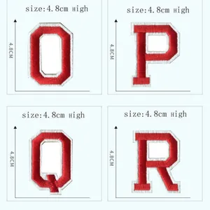 Red embroidered letter patches O P Q R for DIY clothing, size 4.8cm high