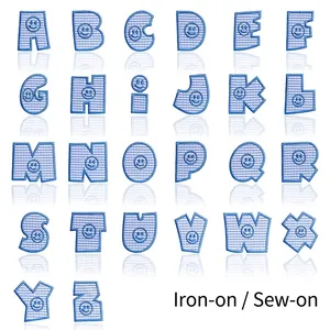 Gingham Alphabet Stickerei Patches Zum Aufbügeln Aufnähen Smiley-Gesicht Kariert Buchstaben Applikation Für Kinder Kleidung Schuhe Hüte DIY Dekoration