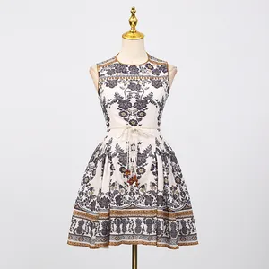 French retro palace style sleeveless dress with vintage floral and pineapple print