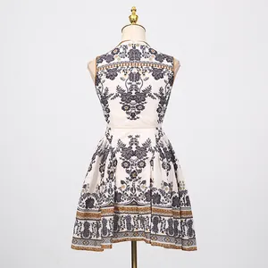 Detailed back view of a French vintage sleeveless dress with elegant floral and pineapple prints