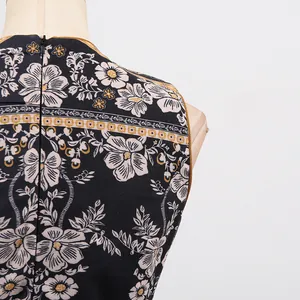 Close-up view showing the back zipper and elegant floral print of this French vintage sleeveless dress