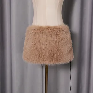 Detailed look of brown faux fur tube top displayed on a mannequin for a sexy look.