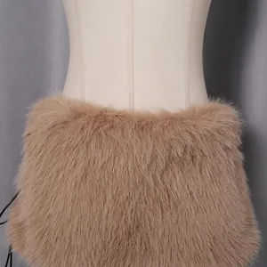 Close-up detail of the premium soft faux fur material on this stylish tan tube top.