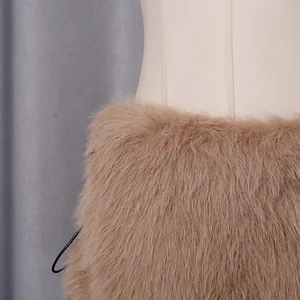Macro detail of soft brown faux fur texture on a fashionable and sexy women's tube top set