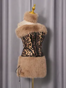Sexy leopard print sequin three-piece set with faux fur trim for women fashion outfits
