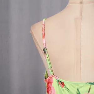 Detailed close-up showing the adjustable strap on a retro rose floral print dress