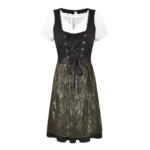 Traditionelles deutsches Oktoberfest Dirndl Kleid mit schwarzem Mieder und goldener Spitze